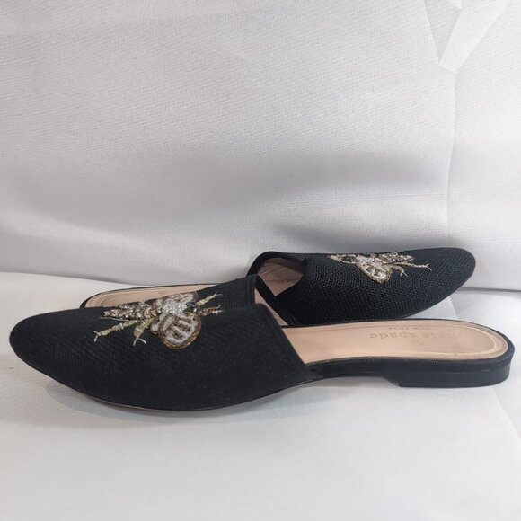 Kate Spade Maddie BEE Buzz Worthy Shoes Flats Black Gold Beaded Embroidered 7.5 - Picture 13 of 16